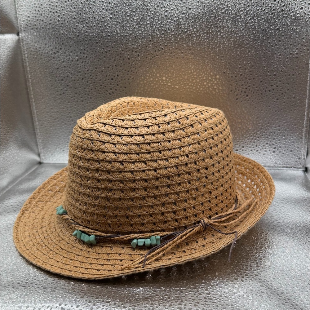 Stylish Brown Woven Hat with Beaded Accent